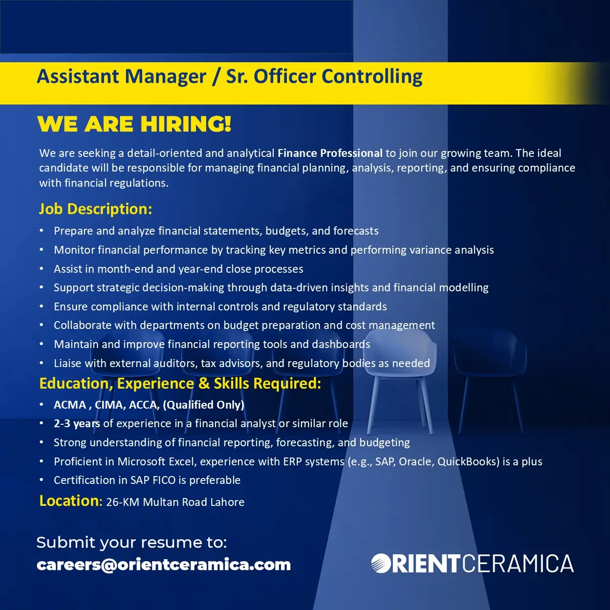 Assistant Manager / Sr. Officer Controlling job poster
